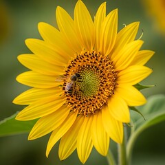 Obraz premium Sunflower Close-Up with Pollinating Bee