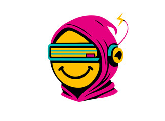 Hooded Cyberpunk Smiley with VR Visor and Neon Tech Look –  Art