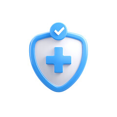 Fototapeta premium Minimalist 3D Render of a Blue and White Shield with a Plus Icon Isolated On Transparent Background