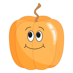 Cute character big orange pumpkin on white background. Vegetable vector illustration for children's book, entertainment, comic.