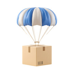 3D Parachute With Box Icon Isolated On Transparent Background