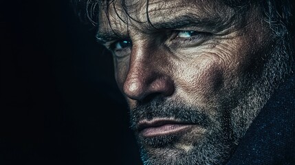 Close-up portrait of a man with a weathered face.