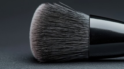 Close-up of a black cosmetic makeup brush.