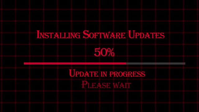 Smartphone screen with installing system updates progress bar, software update in process animation, footage with red color.