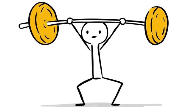 Cartoon Stick Figure Barbell Squat Exercise