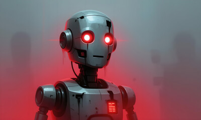 Digital Painting of a Futuristic Robot with Glowing Red Eyes