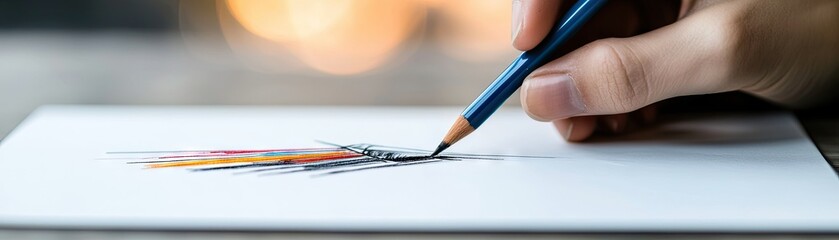 Close-up view of a hand sketching on paper.