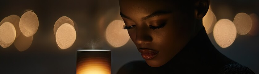 Close-up portrait of a person with warm light.