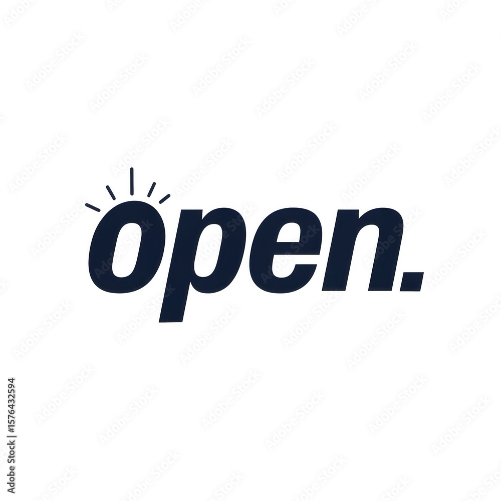 Fototapete open text with a sunburst icon. flat graphic design. creative word art. simple concept for business 