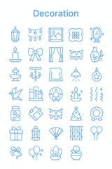 A collection of outlined decorative icons, representing festive and home embellishments.