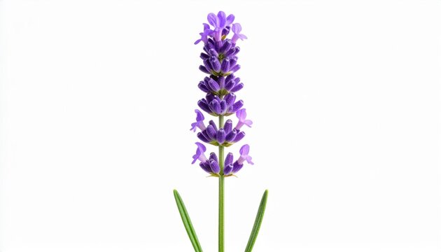 Tallo de lavanda con peque&ntilde;as flores moradas que ascienden sim&eacute;tricamente formando una espiga arom&aacute;tica y est&eacute;tica