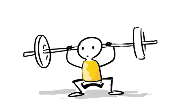 Stick Figure Deep Barbell Squat Exercise