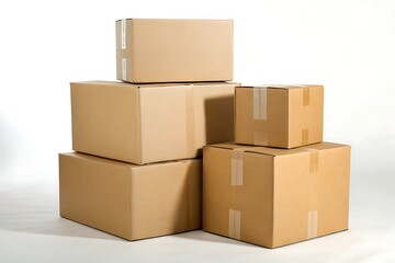 Stack of cardboard boxes for moving or shipping, isolated on a white background.

