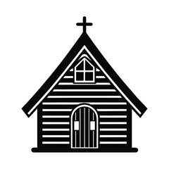Simple church with cross on top building silhouette vector illustration