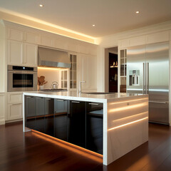 Modern kitchen interior, luxurious house.