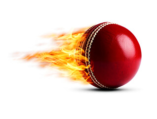 Fiery red cricket ball in motion fire flames