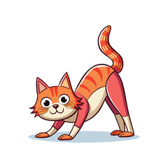 Cute Yoga Cat in Downward Dog Pose Vector Illustration. Adorable Pet Practicing Yoga Exercise on White Background. Minimalist Cartoon Animal Clipart