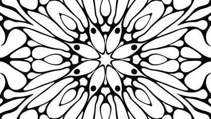Abstract black and white pattern featuring organic shapes and flowing lines in a chaotic design