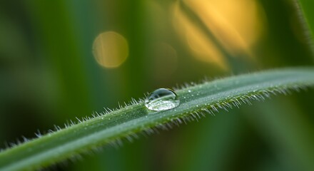 Naklejka premium Water Drop on Green Leaf, Macro Shot with Bokeh Background