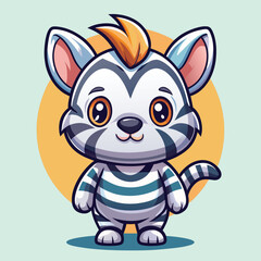 Cute cartoon animal, possibly a zebra-cat hybrid, wearing striped shirt