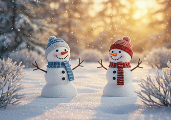Smiling Snowmen in Winter Wonderland 