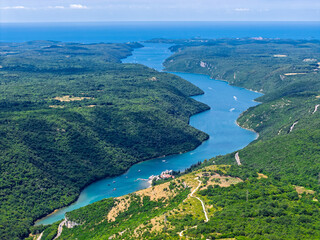 Limski kanal fjord drone panorama