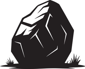 Sharp jagged rock with grass silhouette on white background