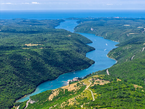 Limski kanal fjord drone panorama