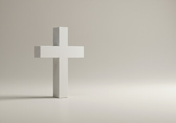 Obraz premium White cross casting shadow in soft light for blogs, websites, religious designs, stationery, spiritual themes, greeting cards, and faith-based educational materials 