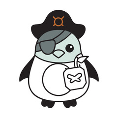 Pirate Penguin Holding Treasure Map And Hat