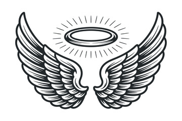 Obraz premium Elegant Angel Wings with Halo Vector Illustration Symbol of Spirituality Religion and Divine Protection Perfect for Graphic Design and Tattoo Art