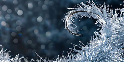 Snowy tundra landscape with frost covered trees and blurred background
