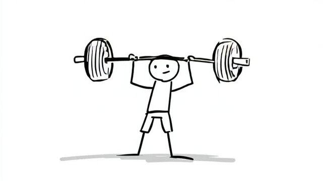 Cartoon Stick Figure Confident Overhead Press Exercise