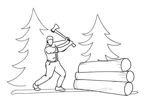 black and white lumberjack chopping wood clip art preview