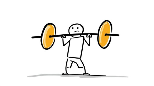 Cartoon Stick Figure Straining With Mountain Of Plates
