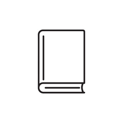 A simple, clean line art icon of a closed book, presented vertically against a white background. The minimalist design emphasizes the shape of a bound volume.