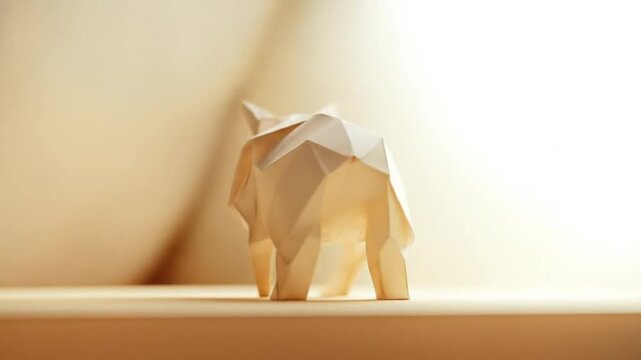 Origami wolf gazes towards the light