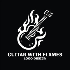 Guitar Wth Flames Vector Logo Design 