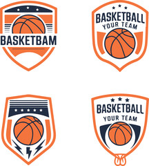 Basketball Team Shield Emblems and Badges Set