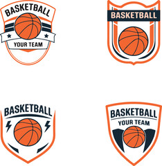 Basketball Team Shield Emblems and Badges Set