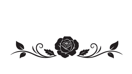 Black rose floral ornament with leaves and swirls decorative