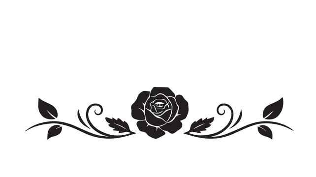 Black rose floral ornament with leaves and swirls decorative