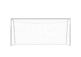 White Soccer Goalpost with Net Against White Background, Symbolizing Sportsmanship, Precision, and Athletic Excitement.