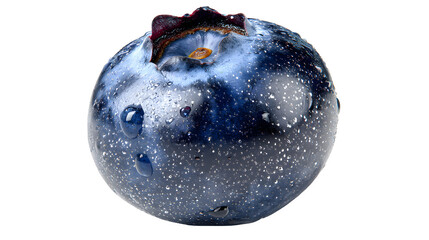 Fresh blueberry shines with dew drops against a transparent background