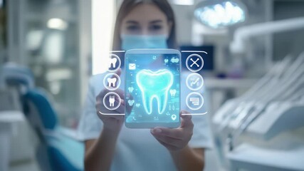 Digital dental service: doctor platform, 3D model, virtual booking, x-ray result, care session, gum therapy, online form, mouth analysis, smile design, medical record, treatment access, hygiene focus - Powered by Adobe