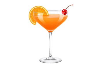 Elegant Citrus Cocktail with Orange Slice and Cherry on White Background