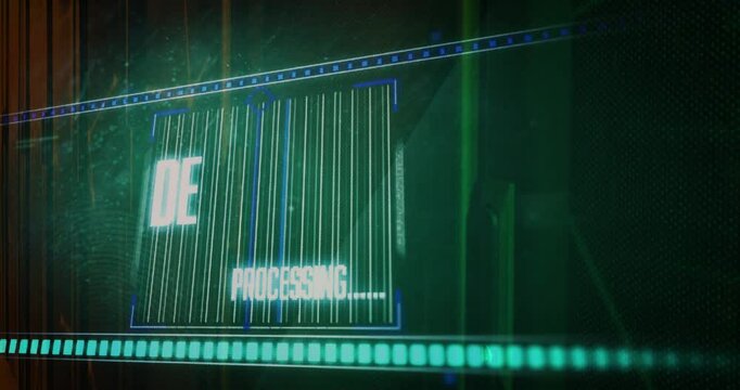 Pulsing frame scanning and flashing cyan deleting files while glitching bars moving progress dots
