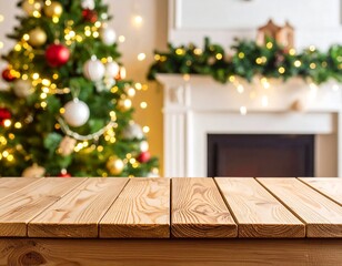 Christmas table top with blurred background