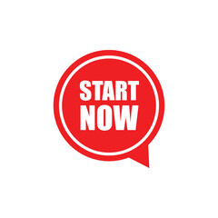 Red round Start Now badge with bold white letters in flat vector format for button tag label icon sticker emblem stamp sign or seal on white background