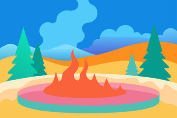 Fototapeta premium colorful hot spring steam in winter forest landsca